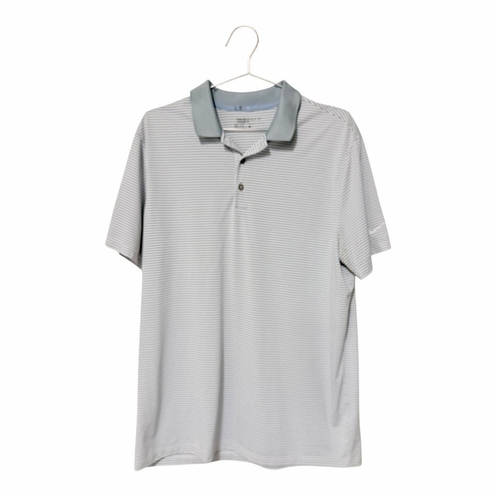 Nike Golf Dri-Fit Men's Large Light Blue/White Striped Polo Shirt